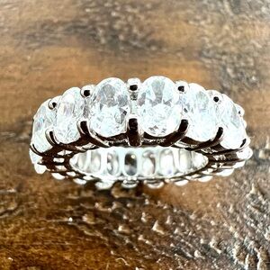 Sterling Silver New 18 Oval CZ Crystal Sz 6.75 Rhodium Plated Eternity Band Ring